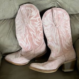 Pink suede western boots